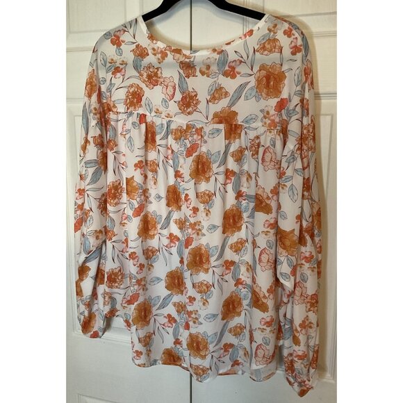 White Orange Floral Blouse Tunic Top Large Boho Peasant Romantic - Picture 3 of 3